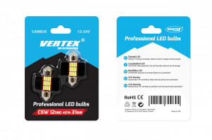 Set becuri auto cu LED CANBUS sofit compatibil C5W 12 SMD 31mm Alb 12/24V, destinat competitiilor auto sau off-road