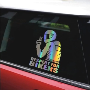 Sticker autoadeziv pentru vehicule Off Road, model "Respect For Bikers", dimensiune 17 x 12 cm, culoare Holografic - Img 1