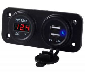 Voltmetru cu 2 x porturi incarcare USB, pentru vehicule offroad, ATV, SSV, quad, moto sau utilaje agricole, alimentare 12V - Img 1