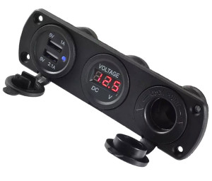 Priza de Bricheta Universala, etansa, cu Voltmetru si incarcare 2 x USB, pentru vehicule offroad, ATV, SSV, quad, moto sau utilaje agricole, alimentare 12V - Img 2