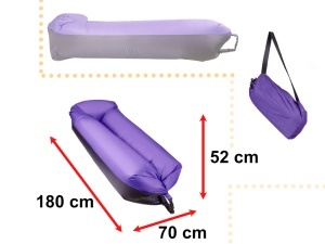 Saltea Autogonflabila "Lazy Bag" tip sezlong, 185 x 70cm, culoare Negru-Violet, pentru camping, plaja sau piscina - Img 3