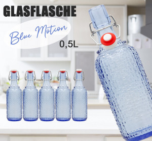 Set 12 sticle culoare Albastru Transparent, volum 0,5l, cu inchidere cu clema metalica, dop cu garnitura, reutilizabile dupa spalare, import Germania - Img 2
