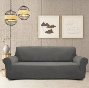 Husa universala pentru canapea standard cu 3 locuri, imitatie catifea, culoare GRI - Img 1