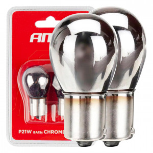 Set 2 becuri cu halogen, cromate, soclu P21W, BA15s, alimentare 12V - Img 1