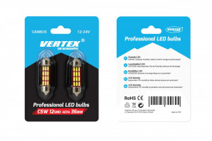 Set becuri auto cu LED CANBUS sofit compatibil C5W 12 SMD 36mm Alb 12/24V, destinat competitiilor auto sau off-road