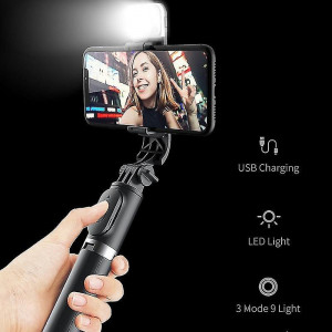 Set 3in1, Selfie Stick cu Lampa LED si Trepied, conectare Bluetooth, alimentare USB