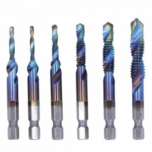 Set Profesional cu 6 piese, gaurire + filet, M3 - M10, duritate inalta (Albastru) - Img 2
