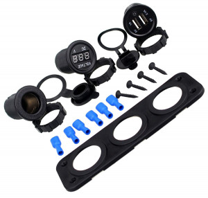 Priza de Bricheta Universala, etansa, cu Voltmetru si incarcare 2 x USB, pentru vehicule offroad, ATV, SSV, quad, moto sau utilaje agricole, alimentare 12V - Img 5