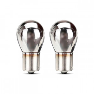 Set 2 becuri cu halogen, cromate, soclu P21W, BA15s, alimentare 12V - Img 2