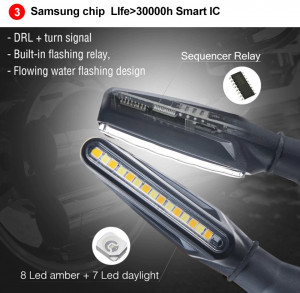 Set 2 lampi Semnalizare Moto SECVENTIALA, cu LED-uri Samsung, cu 2 functii, pozitie si semnalizare, 12V