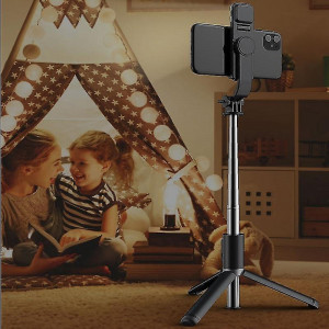 Set 3in1, Selfie Stick cu Lampa LED si Trepied, conectare Bluetooth, alimentare USB - Img 2