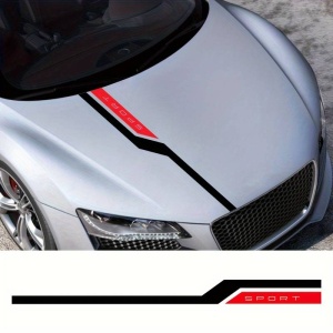 Set sticker autoadeziv Tuning in doua culori, model "Hood Stripes V3", dimensiune 130 x 10 cm, culoare Negru + Rosu - Img 2
