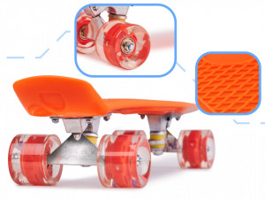 Skateboard Penny Board pentru copii cu roti din cauciuc, iluminate LED, culoare Orange - Img 2