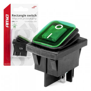 Intrerupator On/Off, 12/24V, dreptunghiular, waterproof, iluminat culoare Verde, destinatie auto, utilitare, Off-Road, ATV, SSV, QUAD - Img 1