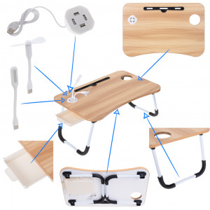 Masa pentru Laptop plianta din MDF, dimensiune 60 x 39,5 cm, cu USB, lampa si ventilator - Img 6