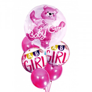 Set 6 buc. baloane pentru Zi de Nastere Fetite, culoare Roz cu Ursulet