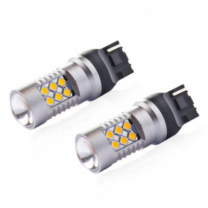 Set becuri auto cu LED CANBUS, 3030, 24SMD, compatibil T20, 7440, WY21W, Portocaliu, 12V / 24V, destinat competitiilor auto sau off-road - Img 2