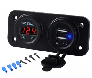 Voltmetru cu 2 x porturi incarcare USB, pentru vehicule offroad, ATV, SSV, quad, moto sau utilaje agricole, alimentare 12V - Img 2
