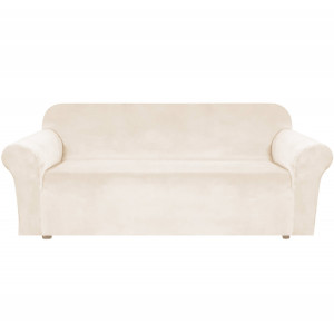 Husa universala pentru canapea standard cu 3 locuri, imitatie catifea, culoare BEJ - Img 4