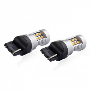 Set becuri auto cu LED CANBUS, 3030, 24SMD, compatibil T20, 7440, WY21W, Portocaliu, 12V / 24V, destinat competitiilor auto sau off-road - Img 3