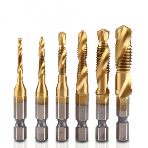 Set Profesional cu 6 piese, gaurire + filet, M3 - M10, duritate medie (Galben) - Img 1