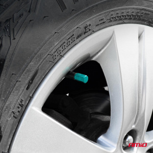 Set 4 capacele auto pentru ventil, din aluminiu, model Hexagon, culoare Verde - Img 2