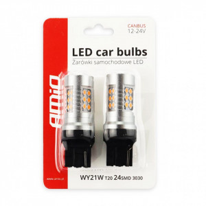 Set becuri auto cu LED CANBUS, 3030, 24SMD, compatibil T20, 7440, WY21W, Portocaliu, 12V / 24V, destinat competitiilor auto sau off-road - Img 4