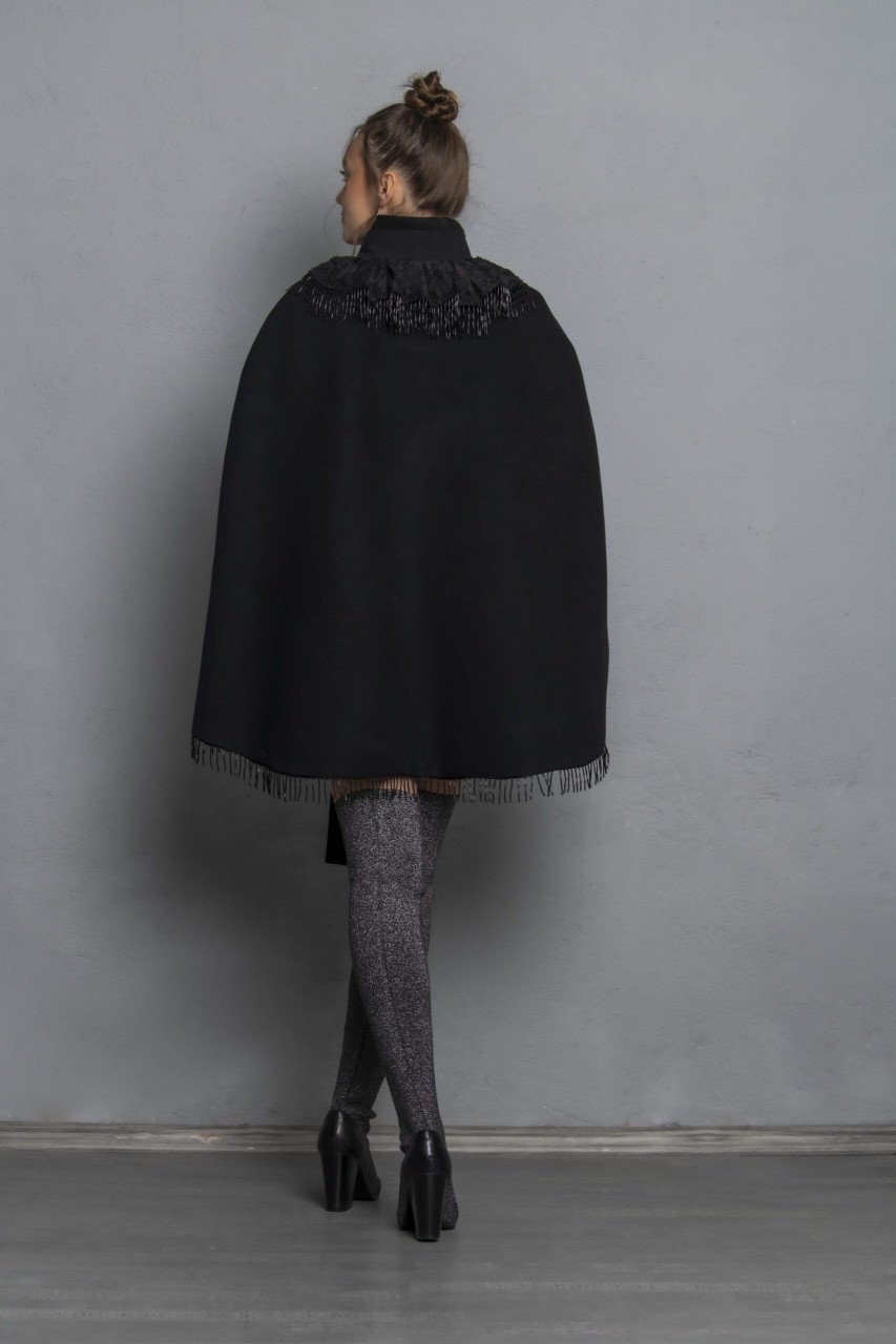 Black Swan Cape with Tunic Collar and Sleeves| IE Clothing ®