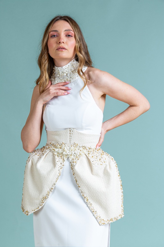 Elegant tweed bra with gold thread for the bride handmade with beads Kai