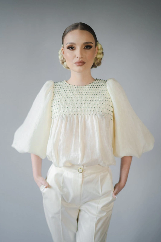 Handmade Romanian Blouse with beads - Grace