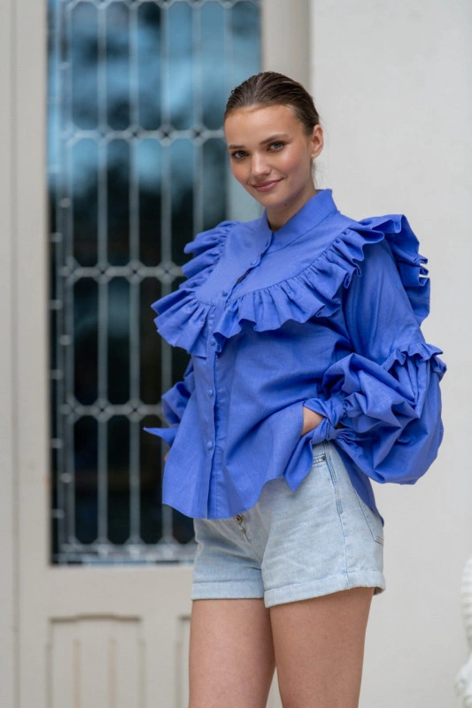 Bluză casual albastra din in Lavanda