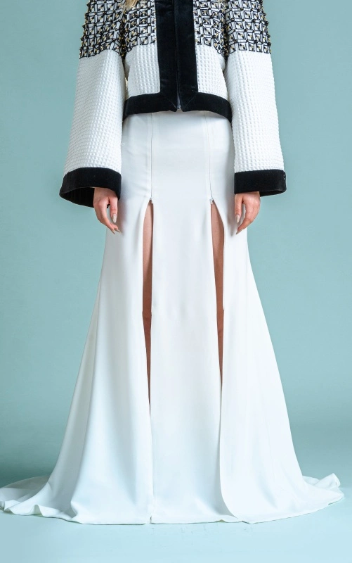 White slightly flared long wedding skirt with wide mid-leg hem Aura