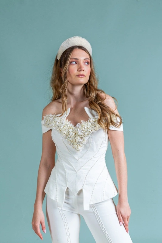 Dora hand-stitched beaded bridal headband