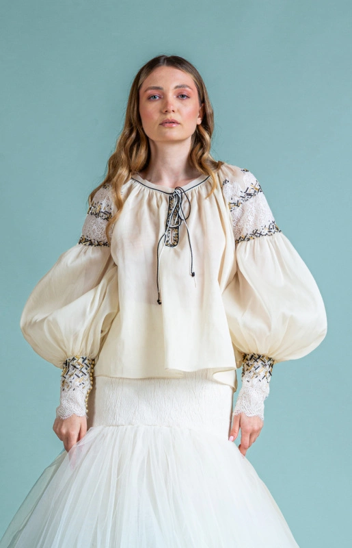 Silk organza blouse with handmade precious beadwork Adnana