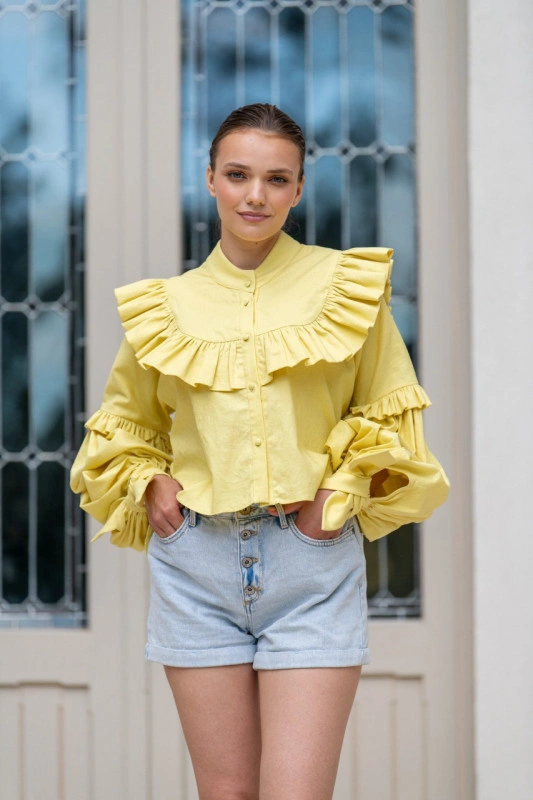 Bluză casual cu volane din in Sunflower