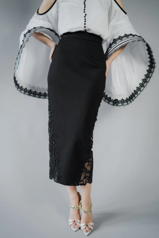 Italian crepe skirt with beaded detailing - Crina