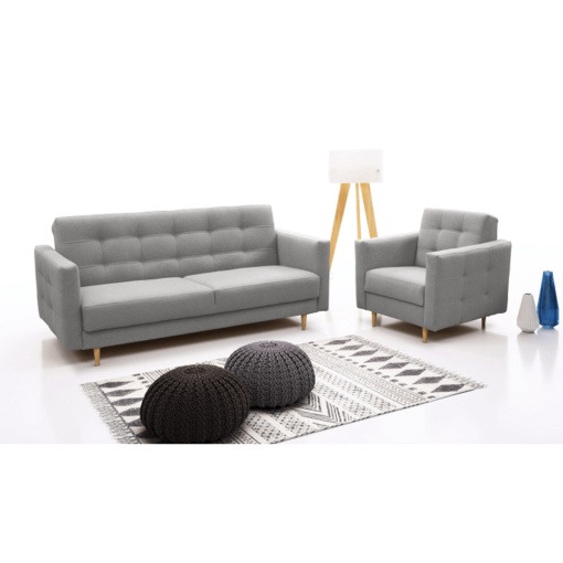 ANSAMBLU AMEDIA, 3+1+1, GRI, DIN TEXTIL SI LEMN, EXTENSIBIL, SPATIU DEPOZITARE, STIL MODERN, TK
