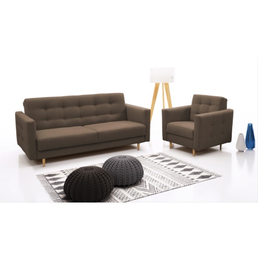 ANSAMBLU AMEDIA, 3+1+1, MARO CIOCOLATIU, DIN TEXTIL SI LEMN, EXTENSIBIL, SPATIU DEPOZITARE, STIL MODERN, TK