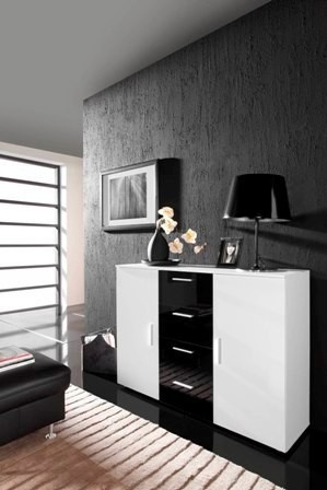 COMODA LIVING UNI ALB/NEGRU DESIGN MODERN CM