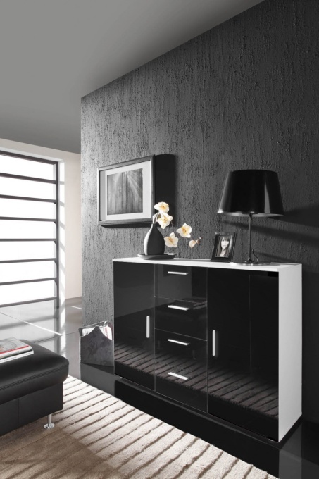 COMODA LIVING UNI ALB/NEGRU DESIGN MODERN CM