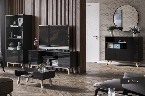 COMODA TV VERO DE CULOARE NEAGRA HIGH GLOSS 150CM DESIGN SCANDINAV