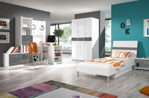DULAP PENTRU CAMERA COPII RAJ1 KM ALB/GRI DESIGN MODERN 3D
