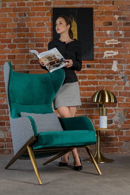FOTOLIU CONFORTABIL HAMPTON, ALB/NEGRU/VERDE/AURIU, TAPITAT IN CATIFEA, STIL MODERN B2