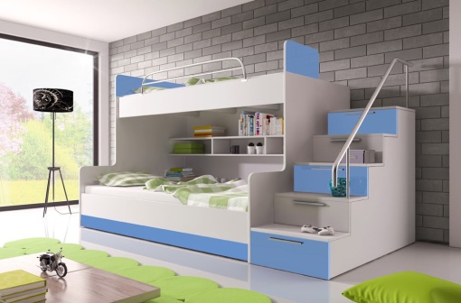 SISTEM MODULAR PENTRU CAMERA COPII ALB/ALBASTRU RAJ2 KM DESIGN MODERN