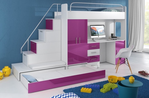 SISTEM MODULAR PENTRU CAMERA COPII ALB/VIOLET RAJ5 KM DESIGN MODERN
