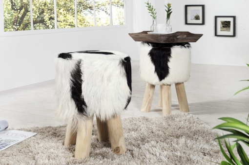 TABURETE ALB/NEGRU HIDE 22582 DESIGN VINTAGE