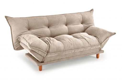 CANAPEA EXTENSIBILA PILLOW, CU COTIERE REGLABILE, BEJ/NATURAL, TAPITERIE DIN STOFA FINA SI LEMN MASIV, STIL MODERN