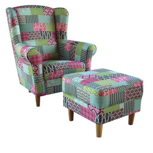 FOTOLIU ASTRID, CU TABURET, MODEL PATCHWORK M1, DIN TEXTIL SI LEMN FAG, STIL CLASIC, TK