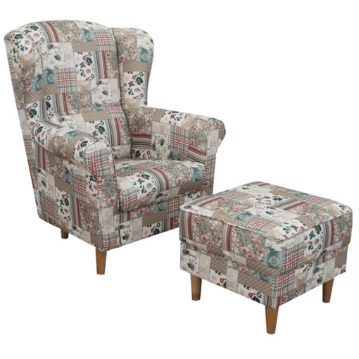 FOTOLIU ASTRID, CU TABURET, MODEL PATCHWORK VIORICA 1, DIN TEXTIL SI LEMN FAG, STIL CLASIC, TK