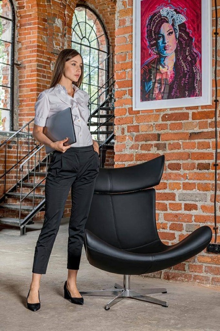 FOTOLIU CONFORTABIL VOUGE, NEGRU/CROM, DIN PIELE ECOLOGICA SI METAL, STIL MODERN B2